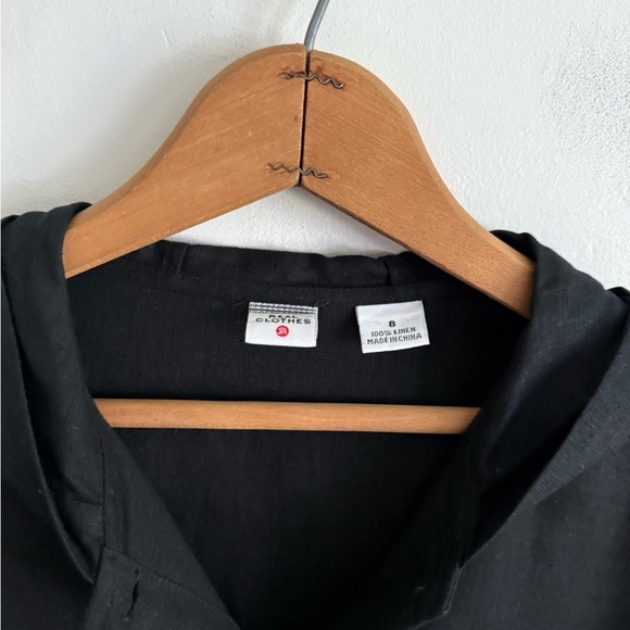 Real Clothes 100% Linen Black Hooded Button-Up Shirt | - Picture 3 of 11